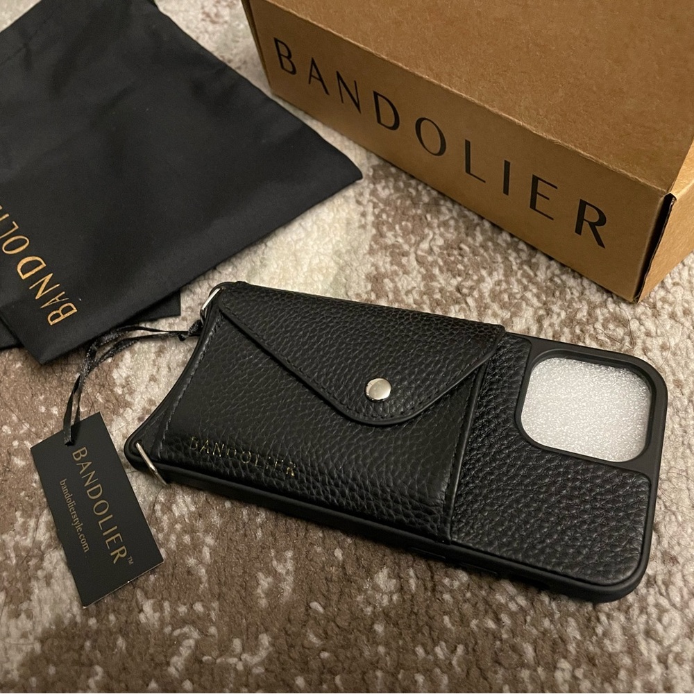 Side Slot Leather iPhone 12/12Pro Case Wallet in Black/Silver